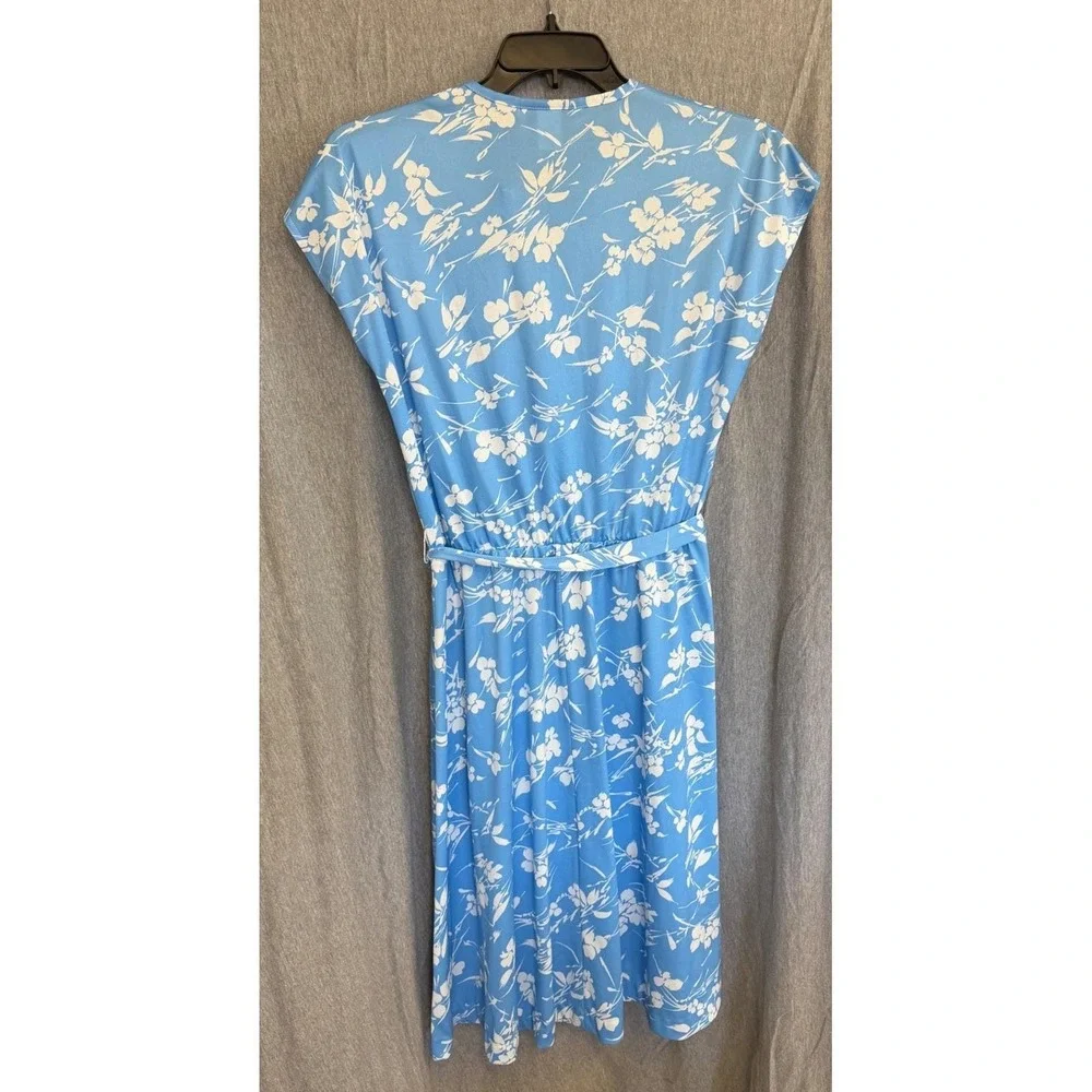 Vintage Haband For Her‎ Midi Dress Blue White Floral Cottagecore Belted Large